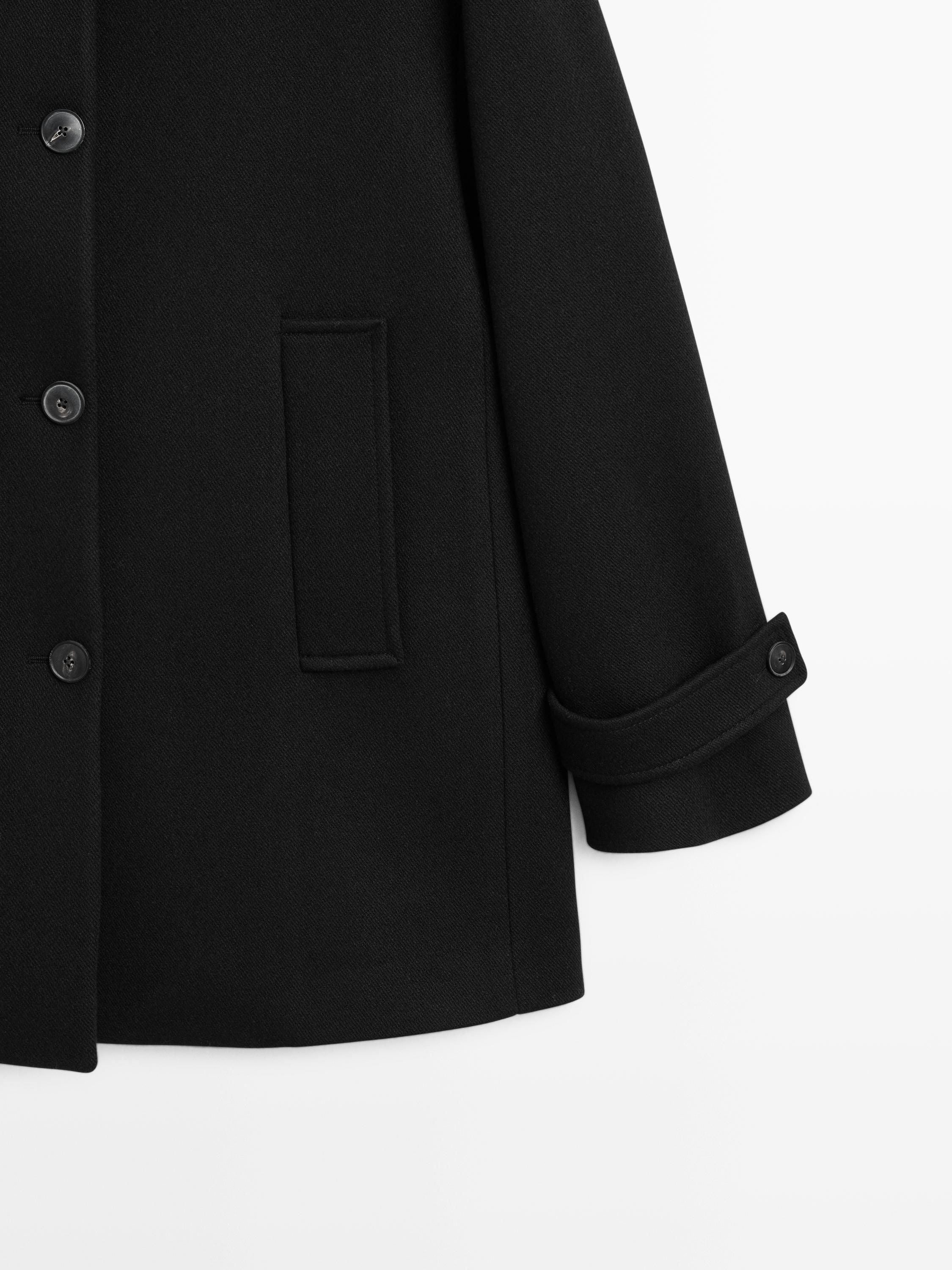 Wool blend high neck coat with button fastening